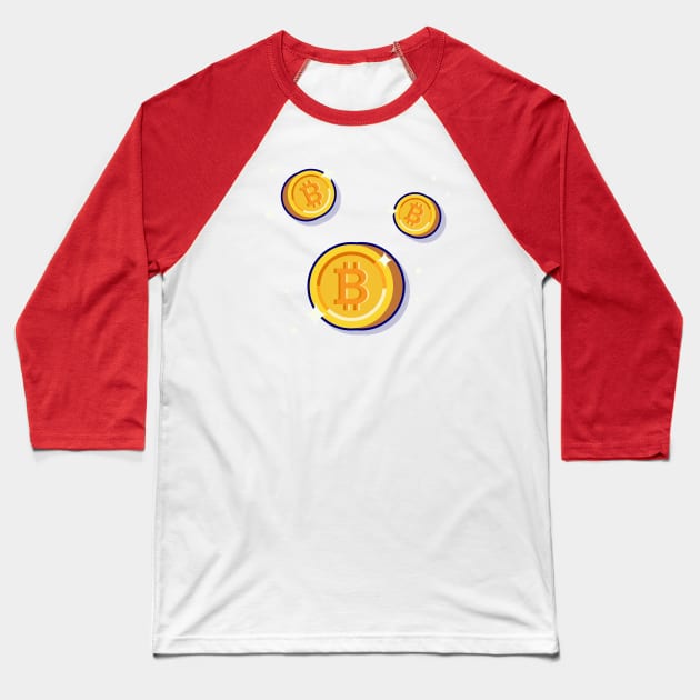 Gold Bitcoin Cartoon Vector Icon Illustration Baseball T-Shirt by Catalyst Labs